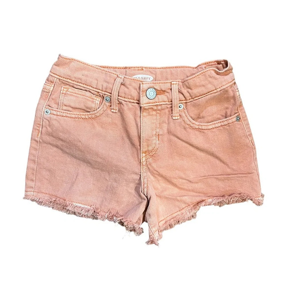 Old Navy Girls Denim Cutoff Shorts Size 7 Muted Orange Denim Pockets Boho Summer - Picture 1 of 4